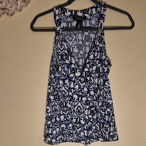 White House Black Market Blue and Black Floral Top